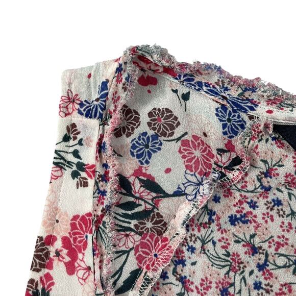 French Connection Top Womens 2 White Pink Multi Floral Chiffon Raw Edge Tank - Picture 2 of 13